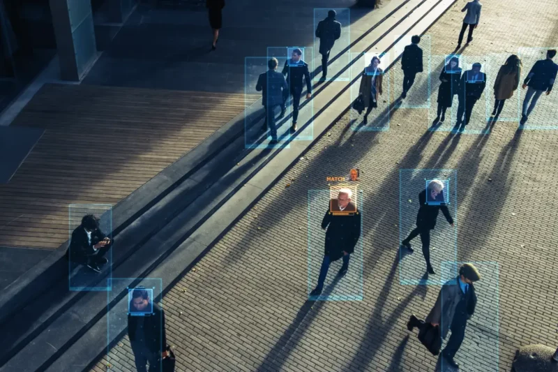people walking on a street detected in surveillance footage
